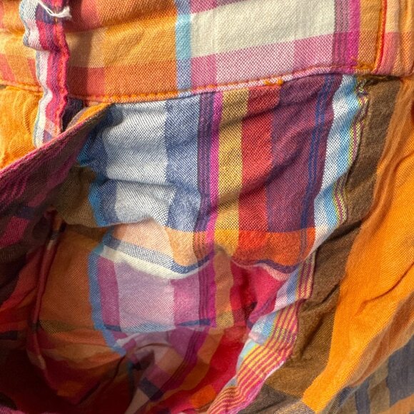 Anthropologie XS Crinkle Plaid Midi Skirt Multicolor Lightweight Cotton Blend El - Picture 3 of 10